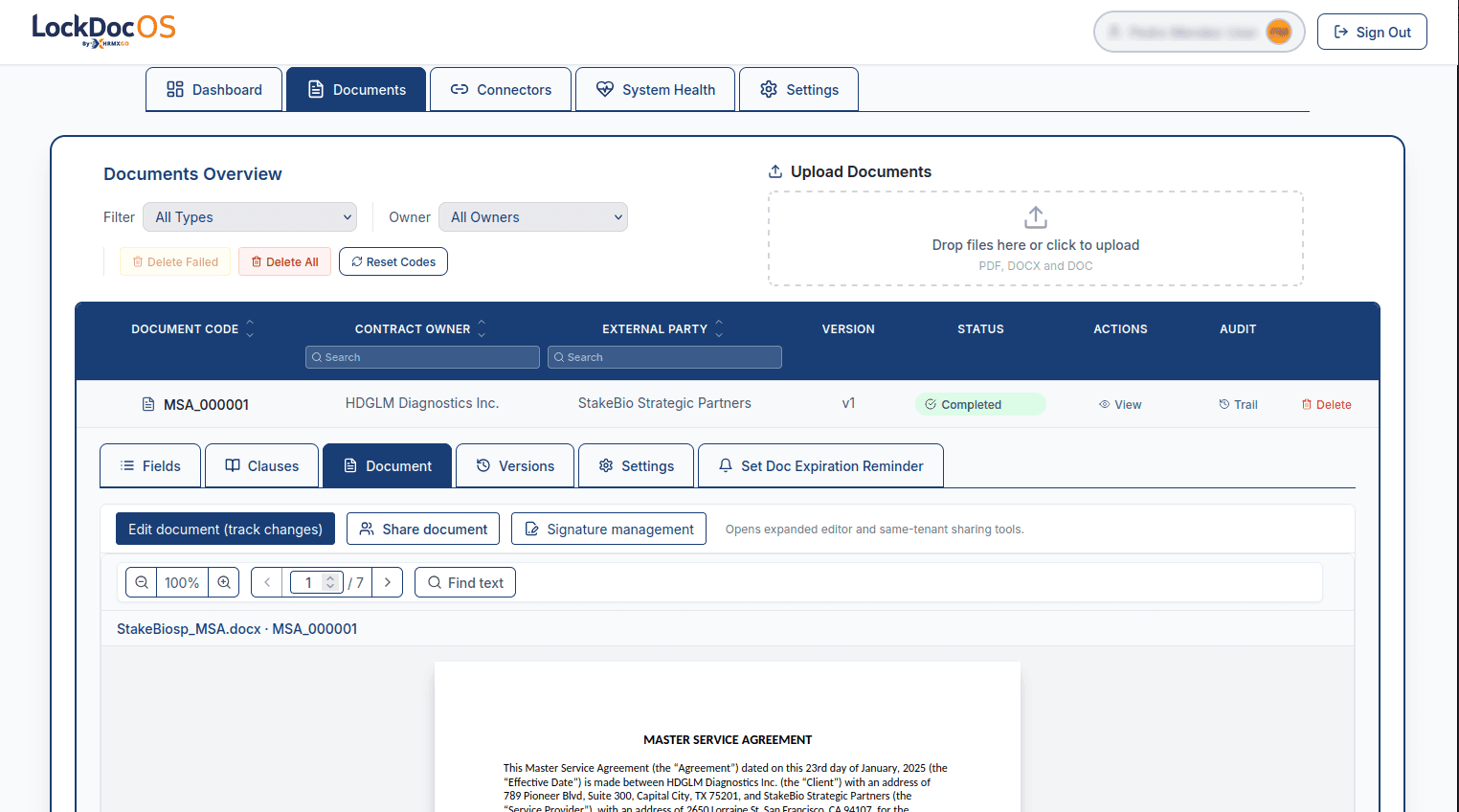 LockDocOS documents workspace with default branding