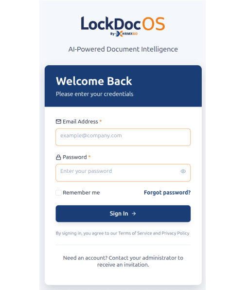 LockDocOS login page with default LockDocOS branding